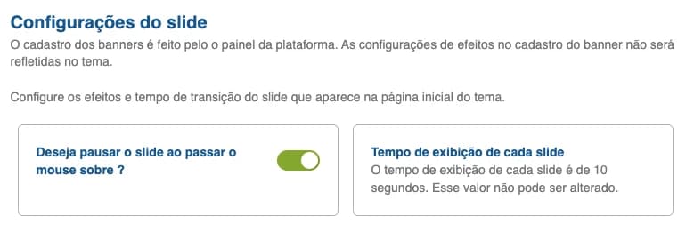 Configurações do slide