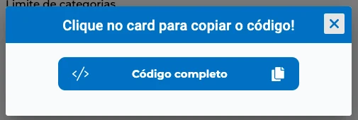 Janela com o card Código completo
