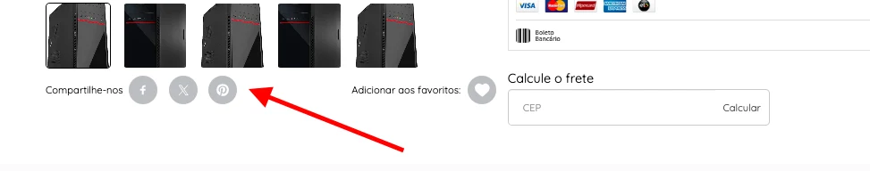 Botões de compartilhamento na página do produto