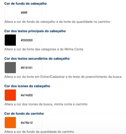 Cores do cabeçalho