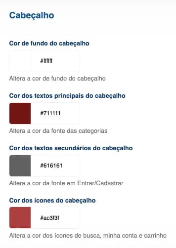 Cores do cabeçalho