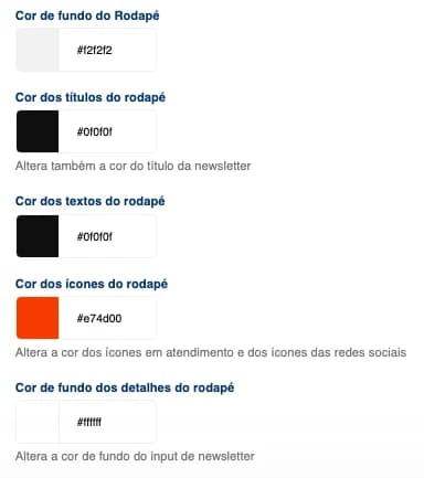 Cores do rodapé