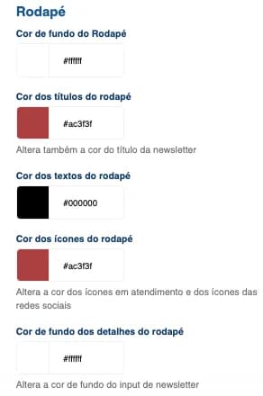 Cores do rodapé