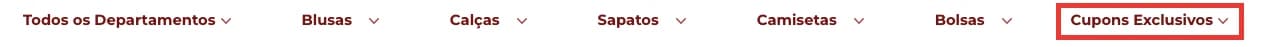 Aba Cupons Exclusivos no menu