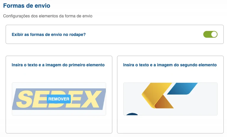 Configuração das formas de envio