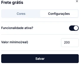 Configurações do frete grátis