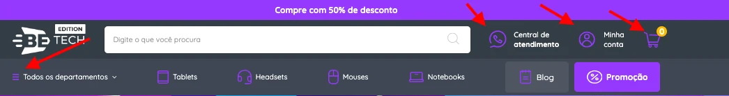 Ícones do cabeçalho