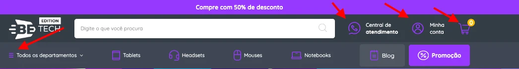 Ícones do cabeçalho