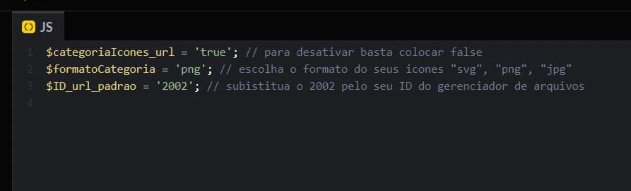 Código dos ícones do menu com as três variáveis