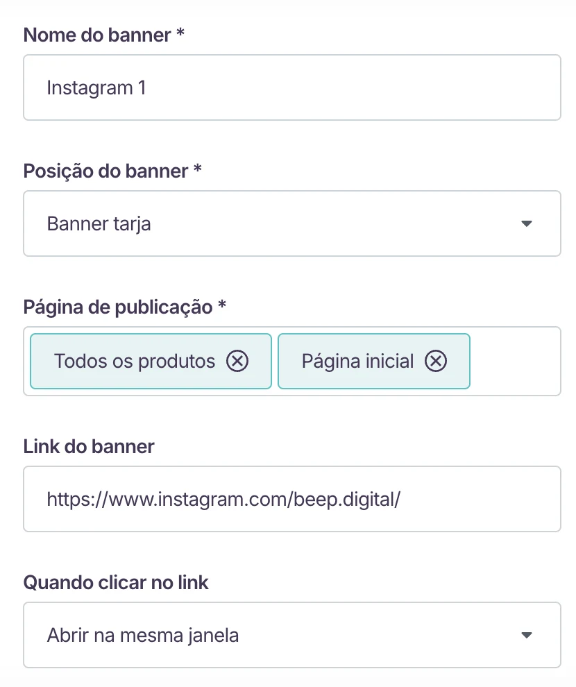 Formulário do banner Instagram 1 na Loja Integrada