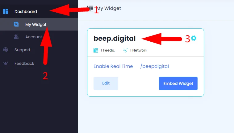 Dashboard do Tagembed com o widget criado