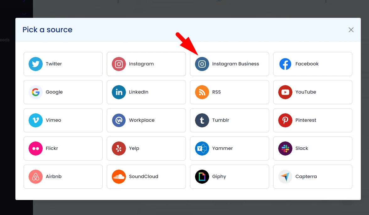 Lista de fontes com a opção do Instagram destacada