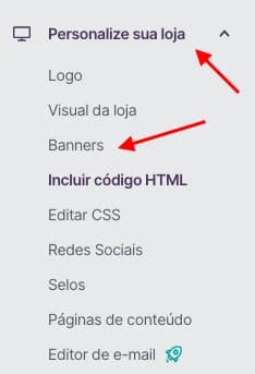 Menu Personalize sua loja, opção Banners