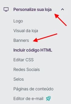 Menu Personalize sua loja, opção Banners