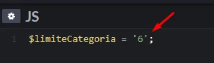 Código com o número de categorias destacado