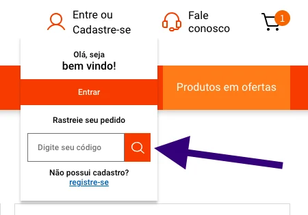 Campo Rastreie seu pedido no cabeçalho