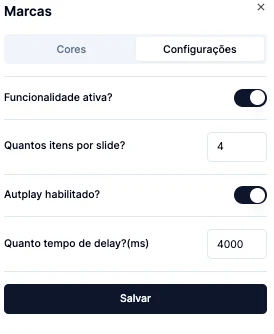 Configurações da vitrine de marcas
