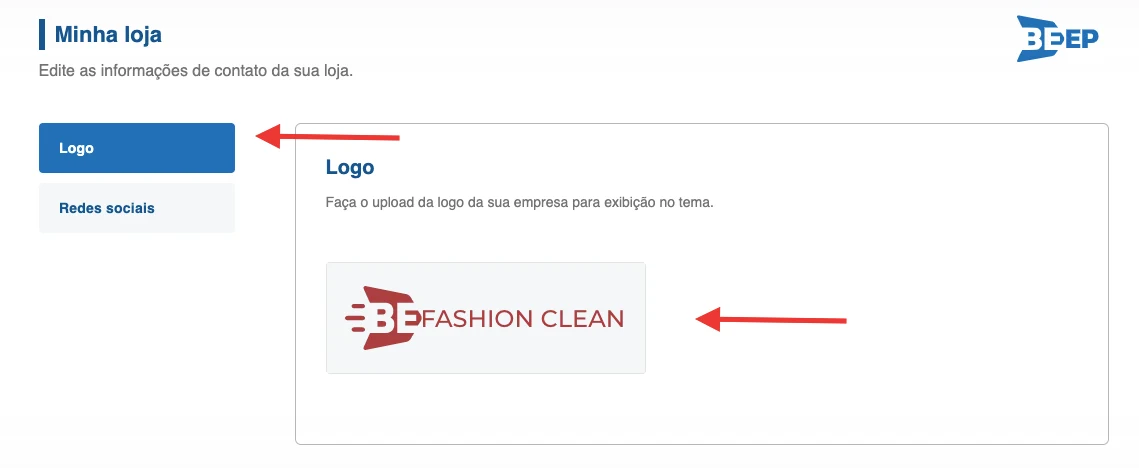 Campo Logo na aba Minha loja