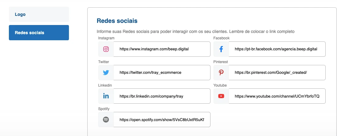 Campos de redes sociais