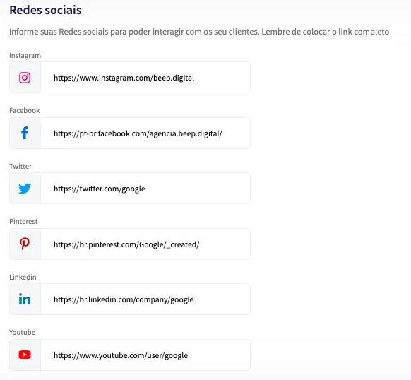 Campos de redes sociais
