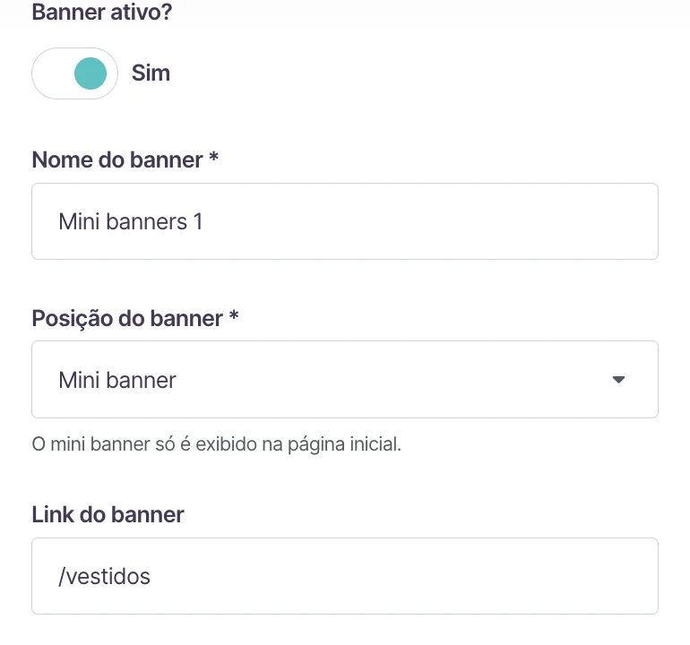 Formulário de mini banner na Loja Integrada