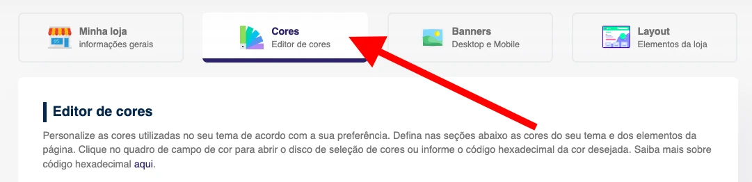 Aba Cores, com o Editor de cores
