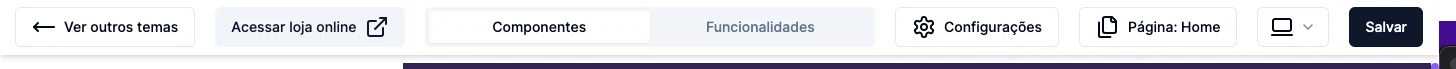 Barra do topo do painel com Componentes e Funcionalidades