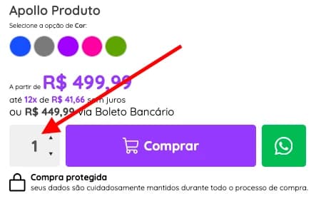 Seletor de quantidade na página do produto