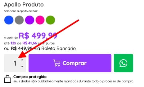 Seletor de quantidade na página do produto