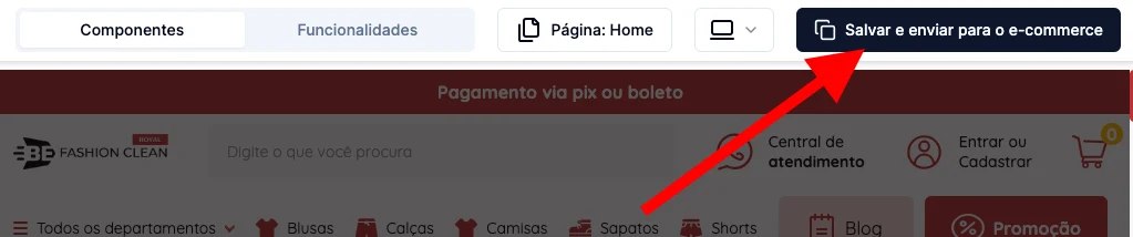 Botão Salvar e enviar para o e-commerce