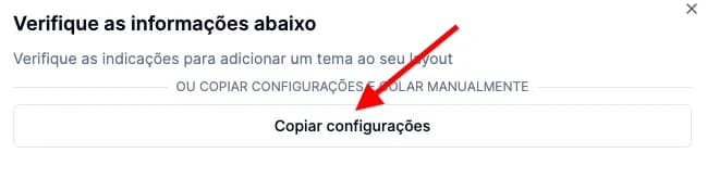 Janela com o botão Copiar configurações