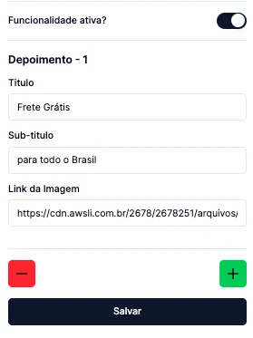 Campos de um item da tarja informativa