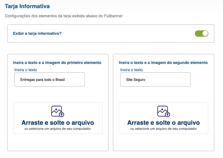 Configuração da tarja informativa