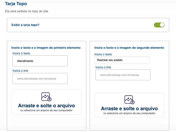 Configuração da tarja topo