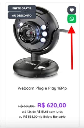 Botão de WhatsApp no produto da vitrine