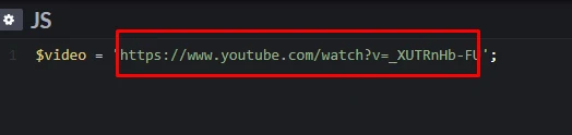 Código com o link do YouTube destacado