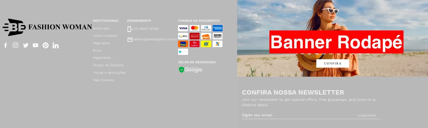 Banner rodapé ao lado do rodapé da loja