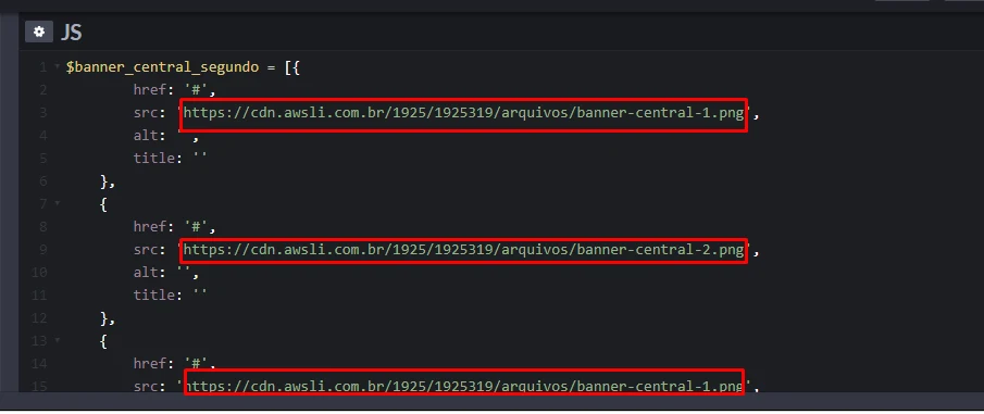 Código dos banners centrais da 2ª vitrine com os links destacados