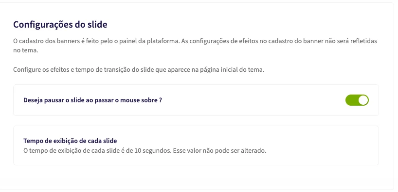 Configurações do slide