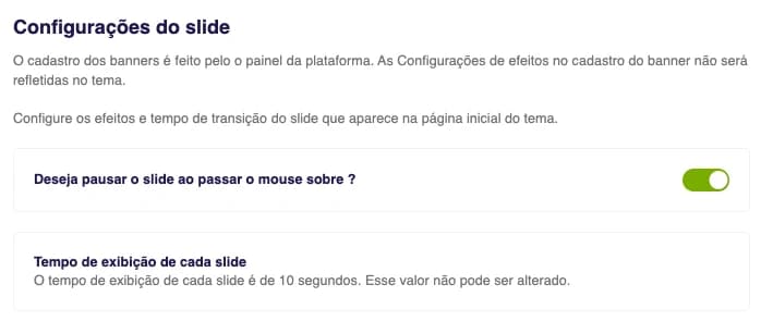 Configurações do slide