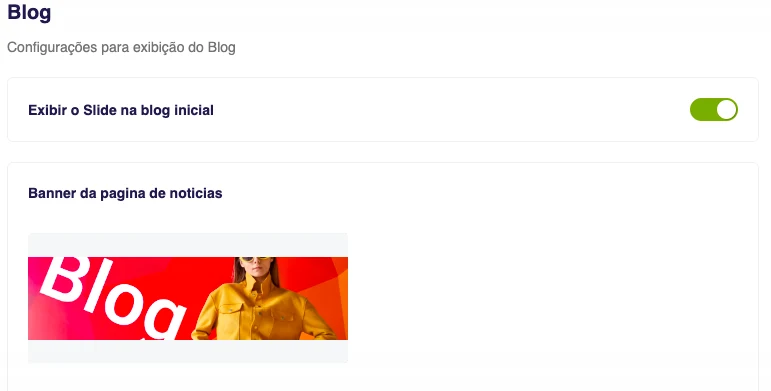 Configurações do blog com o banner da página de notícias