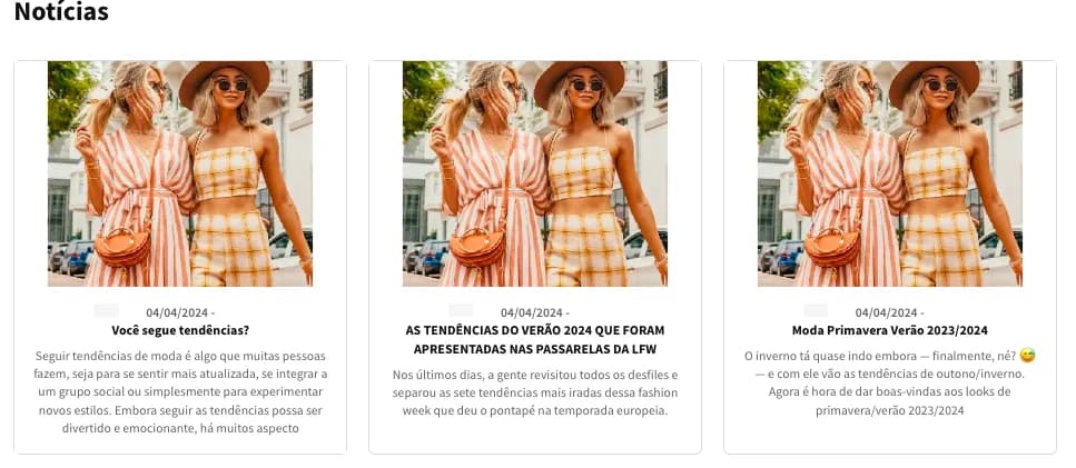 Carrossel de notícias na página inicial