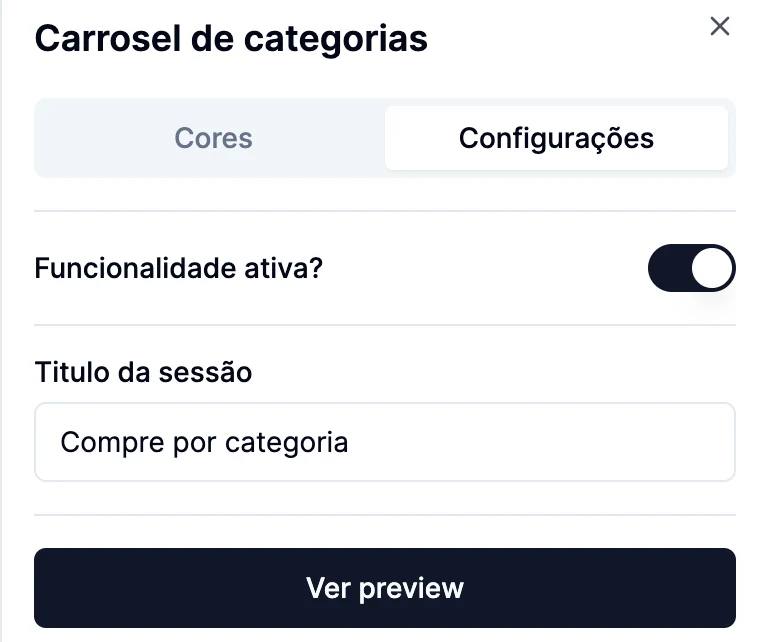 Configurações do carrossel de categorias