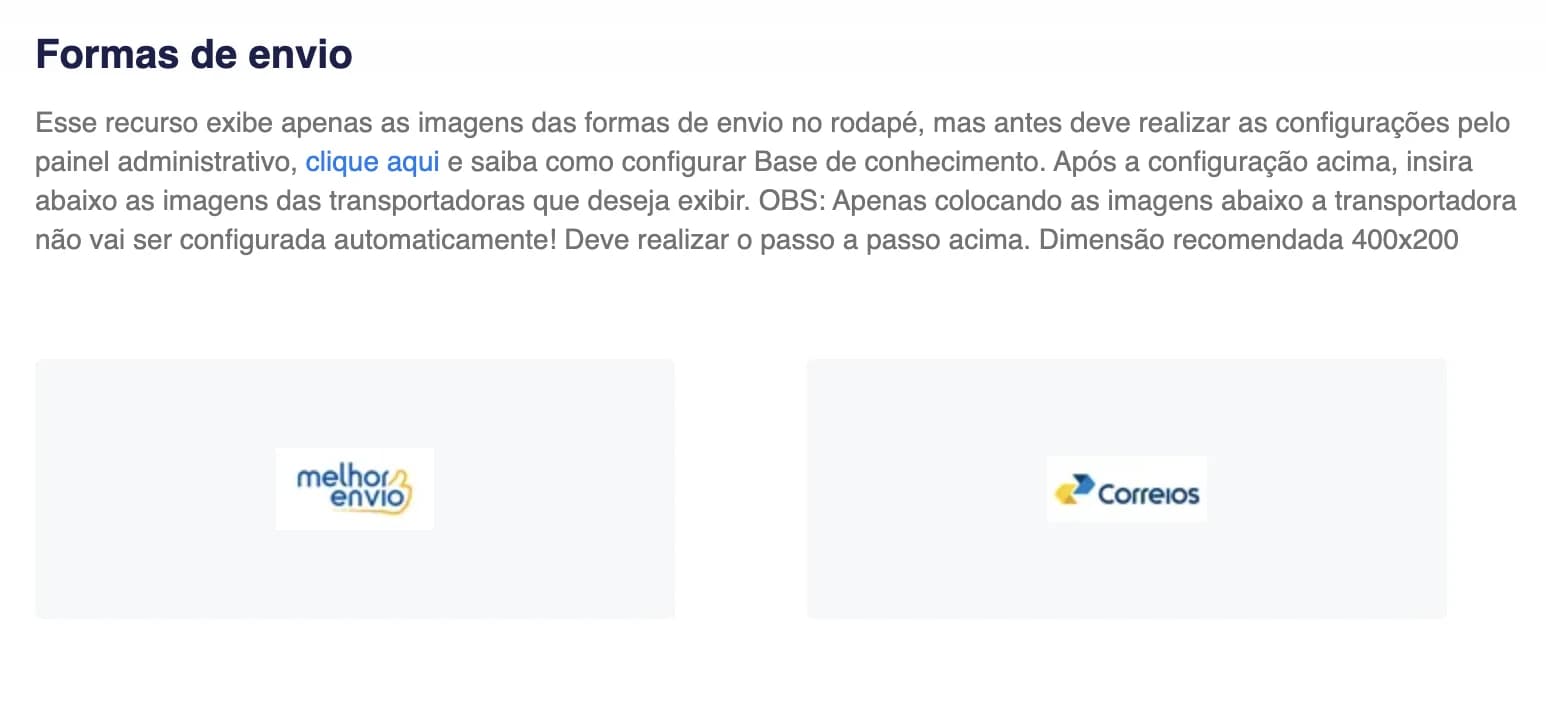Campos das imagens das formas de envio