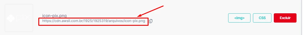 Link da imagem destacado no Gerenciador de arquivos