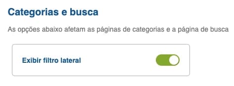 Opção Exibir filtro lateral