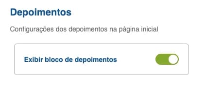 Opção Exibir bloco de depoimentos