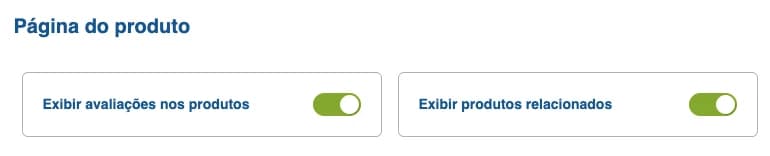 Opções da página do produto