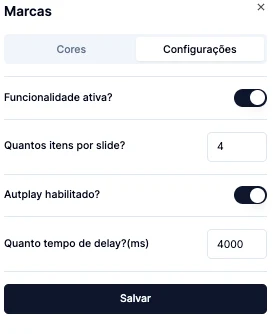 Configurações da vitrine de marcas