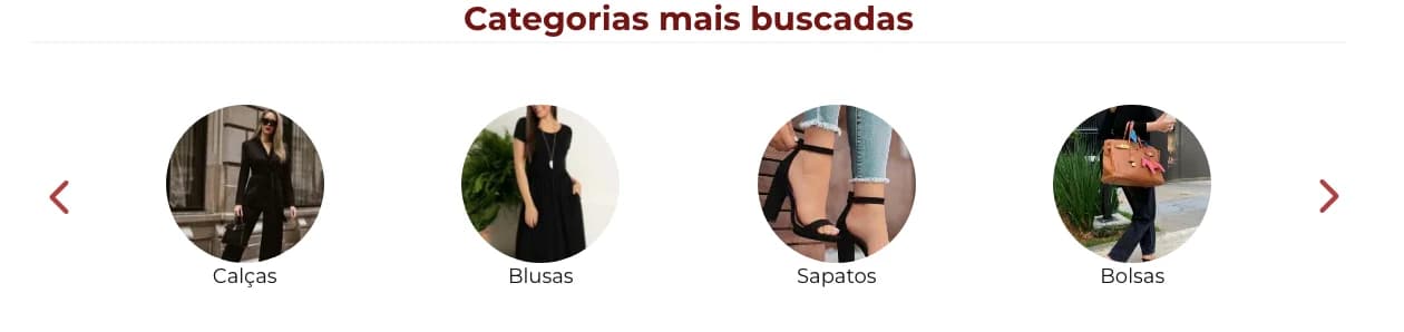 Menu de categorias no computador